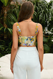 Amarelo Floral Print Zip Back Corset Top