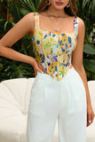 Amarelo Floral Print Zip Back Corset Top