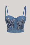 Sparkly Blue Jeans Corset Top Com Estrelas