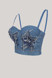 Sparkly Blue Jeans Corset Top Com Estrelas