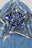 Sparkly Blue Jeans Corset Top Com Estrelas