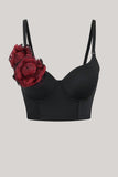 Elegante Crop Top Preto com Flor Vermelha