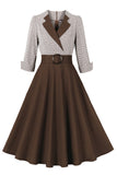 Vestido preto de lapel neck plaid vintage 1950