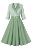 Vestido preto de lapel neck plaid vintage 1950