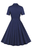 Vestido simples Borgonha Lapel Neck Vintage 1950s