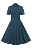 Vestido simples Borgonha Lapel Neck Vintage 1950s