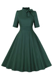 Dark Green Stand Collar Vintage Vestido dos anos 1950