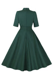 Dark Green Stand Collar Vintage Vestido dos anos 1950