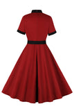 Red Stand Collar Vintage 1950s Vestido com Arco