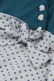 Azul Branco Polka Dots Square Neck Vintage Vestido dos anos 1950