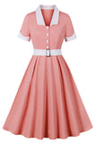 Blush Lapel Neck Uma Linha Vintage Vestido dos anos 1950
