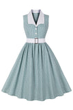 Verde xadrez sem mangas swing vestido dos anos 1950