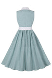 Verde xadrez sem mangas swing vestido dos anos 1950