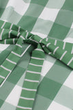 Plaid Green mangas curtas retro 1950s vestido com laços