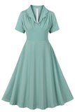 Green Ruffles mangas curtas retro vestido dos anos 1950