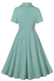 Green Ruffles mangas curtas retro vestido dos anos 1950