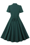 Verde escuro V pescoço único peito 1950s vestido