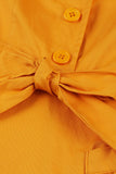 Yellow Ruffled Notched Lapel Belted Bows 1950s Vestido com bolsos