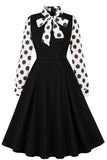 Preto Polka Dot Swing 1950s Vestido com laços