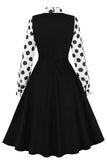 Preto Polka Dot Swing 1950s Vestido com laços