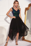 Sparkly Preto Verde V-Neck Tulle Cocktail Dress