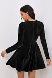 Preto A Line Mangas Longas Cocktail Party Dress