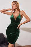 Verde Escuro Uma Linha Bodycon Esparguete Correias Vestido Cocktail Curto