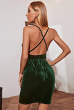 Verde Escuro Uma Linha Bodycon Esparguete Correias Vestido Cocktail Curto