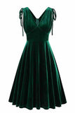 Verde escuro A Linha V Pescoço Vestido Vintage Curto