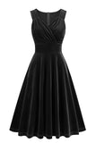 Borgonha Uma Linha V Pescoço Plissado Vestido Vintage Curto Vintage 1950s