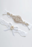 Pearl Rhinestone Lace Conjunto de Jarreteira Nupcial