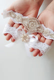 Pearl Rhinestone Lace Conjunto de Jarreteira Nupcial