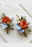 Corsage de pulso de baile de damasco e Boutonniere masculino para casamento