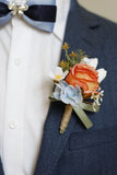 Corsage de pulso de baile de damasco e Boutonniere masculino para casamento