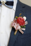 Corsage de pulso de baile de damasco e Boutonniere masculino para casamento