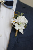 Corsage de pulso de baile de damasco e Boutonniere masculino para casamento