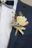 Corsage de pulso de baile de damasco e Boutonniere masculino para casamento