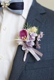 Borgonha Prom Corsage de Pulso e Boutonniere Masculino com Pérolas