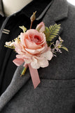 Corsage de pulso elegante Blush Prom e Boutonniere masculino para festa de casamento