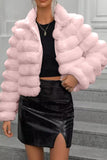 Pink Stand Collar Acolchoado Short Faux Fur