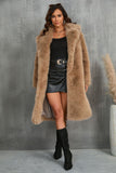 Camel Notched Lapel Long Faux Fur Long Shaggy Women Coat
