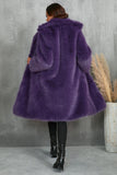 Camel Notched Lapel Long Faux Fur Long Shaggy Women Coat