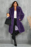 Camel Notched Lapel Long Faux Fur Long Shaggy Women Coat