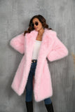 Camel Notched Lapel Long Faux Fur Long Shaggy Women Coat