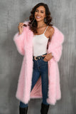 Camel Notched Lapel Long Faux Fur Long Shaggy Women Coat