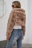 Preto Fofo Faux Fur Zip Up Casaco Curto