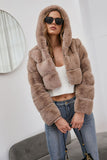 Preto Fofo Faux Fur Zip Up Casaco Curto