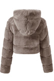 Preto Fofo Faux Fur Zip Up Casaco Curto