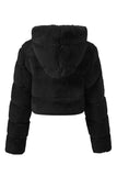 Preto Fofo Faux Fur Zip Up Casaco Curto