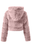 Preto Fofo Faux Fur Zip Up Casaco Curto